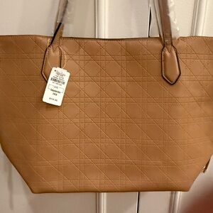 Tan Quilted Tote Bag with Leather Handles